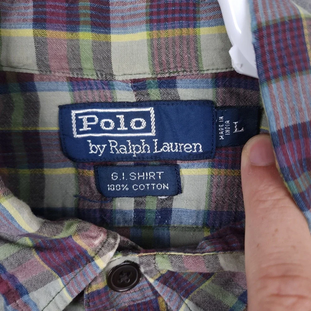 Polo Ralph Lauren G.I. Shirt Mens L Multi‎ Plaid Short Sleeve Grunge Streetwear